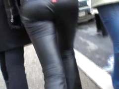 Sexy leather pants walking
